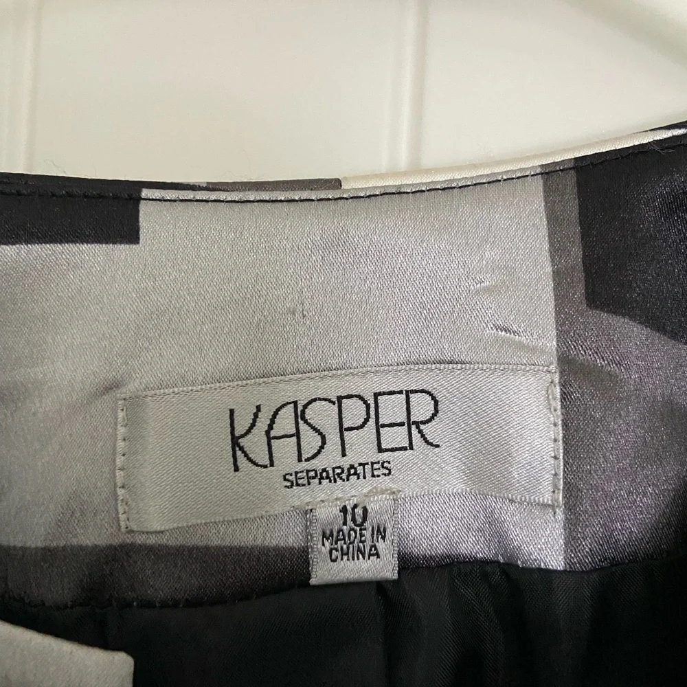 Vintage Kasper women’s geometric block pattern black gray white blazer jacket 10